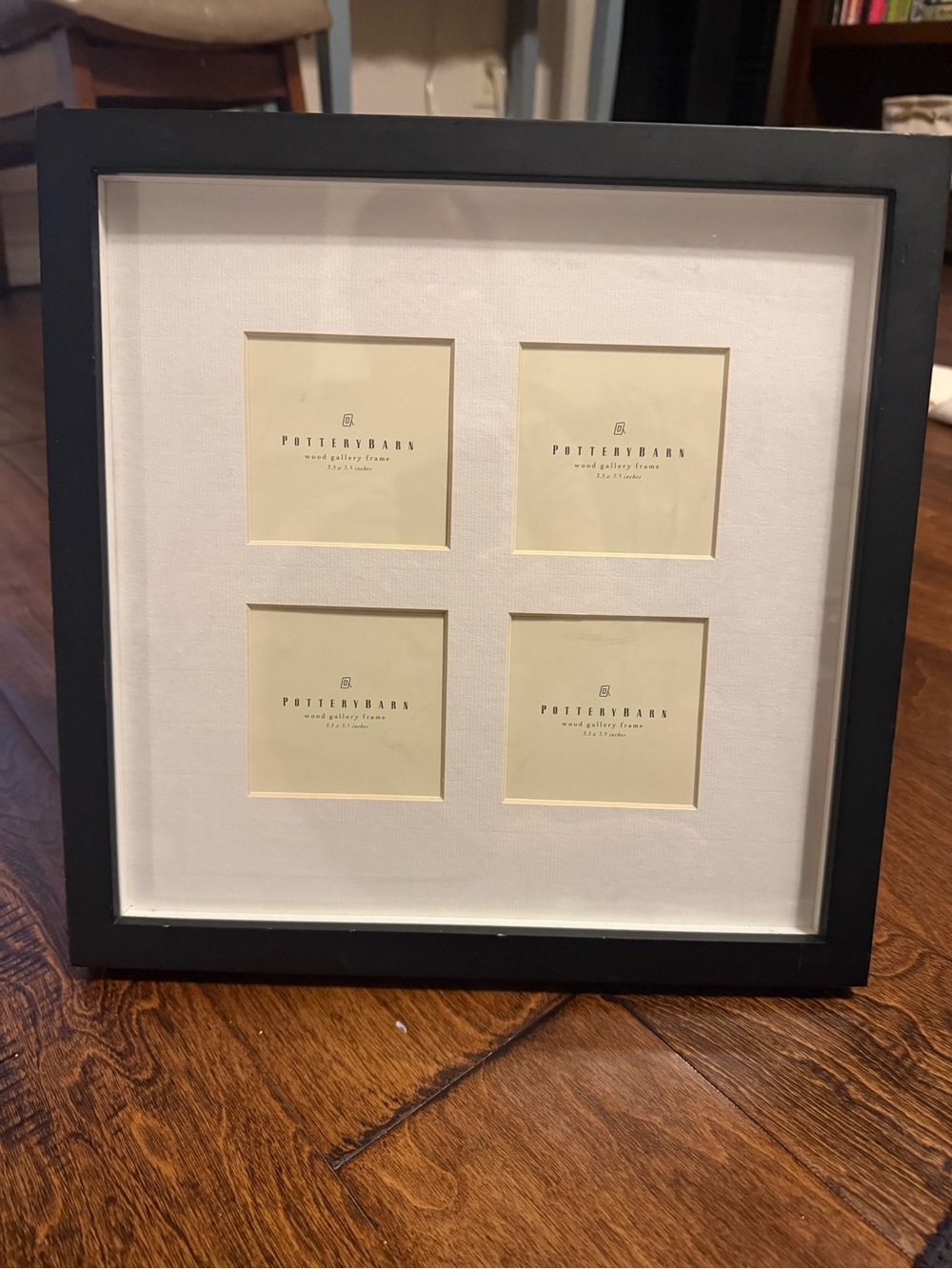 Pottery Barn Gallery Collage Picture Frame Black 4-Opening W/Mat 3x3 Photos